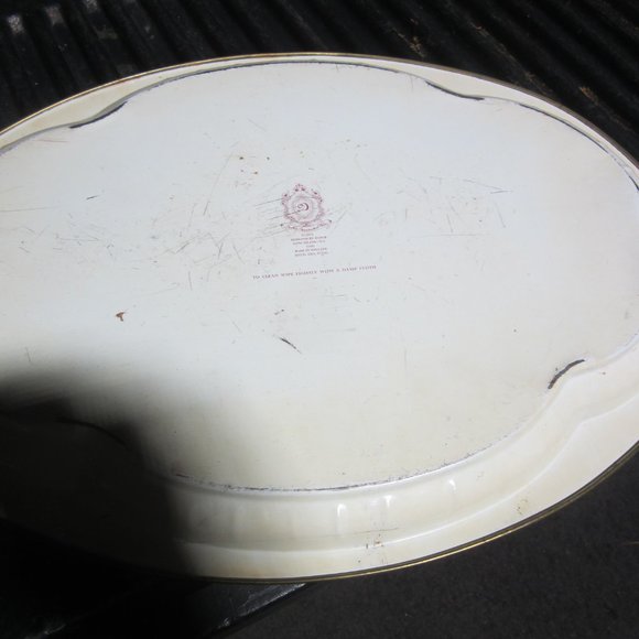 VTG 1971 DAHER OVAL LARGE TRAY, GREEN DESIGN EDGE W/FLORAL & FRUIT CENTER - Picture 4 of 5